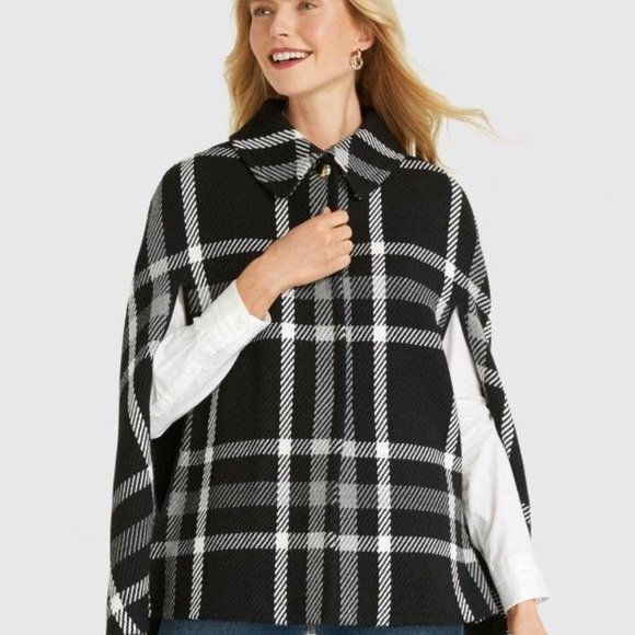 Draper James Jackets & Blazers - DRAPER JAMES Windowpane Plaid Cape Black & White